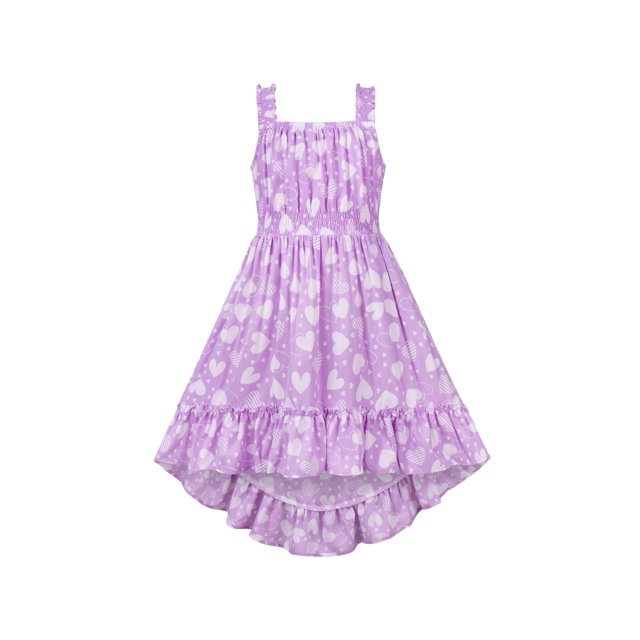 Girls Dress High-low Ruffle Elastic Waist Spaghetti Heart Sleeveless 12 Years
