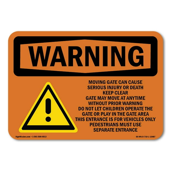 OSHA WARNING Sign - Moving Gate Can Cause Serious Injury | Decal | Protect Your Business, Work Site, Warehouse & Shop Area | Made in the USA
