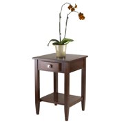 FurniFact End Table with Drawer, Tapered Legs, Lower Shelf, Walnut