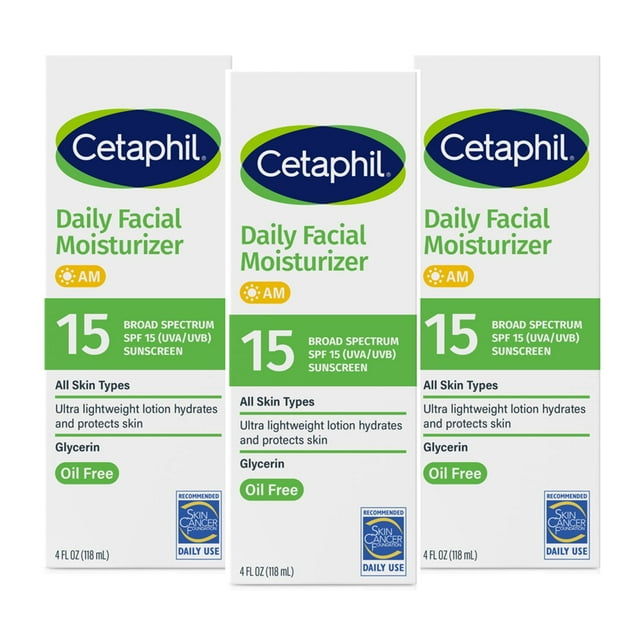 Cetaphil Daily Facial Moisturizer with Sunscreen, SPF 15, 4 fl. oz., 3 pk.