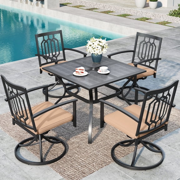 MF Studio 5-Piece Outdoor Patio Dining Set with Swivel Cushioned Chairs & Square Table for 4, Black