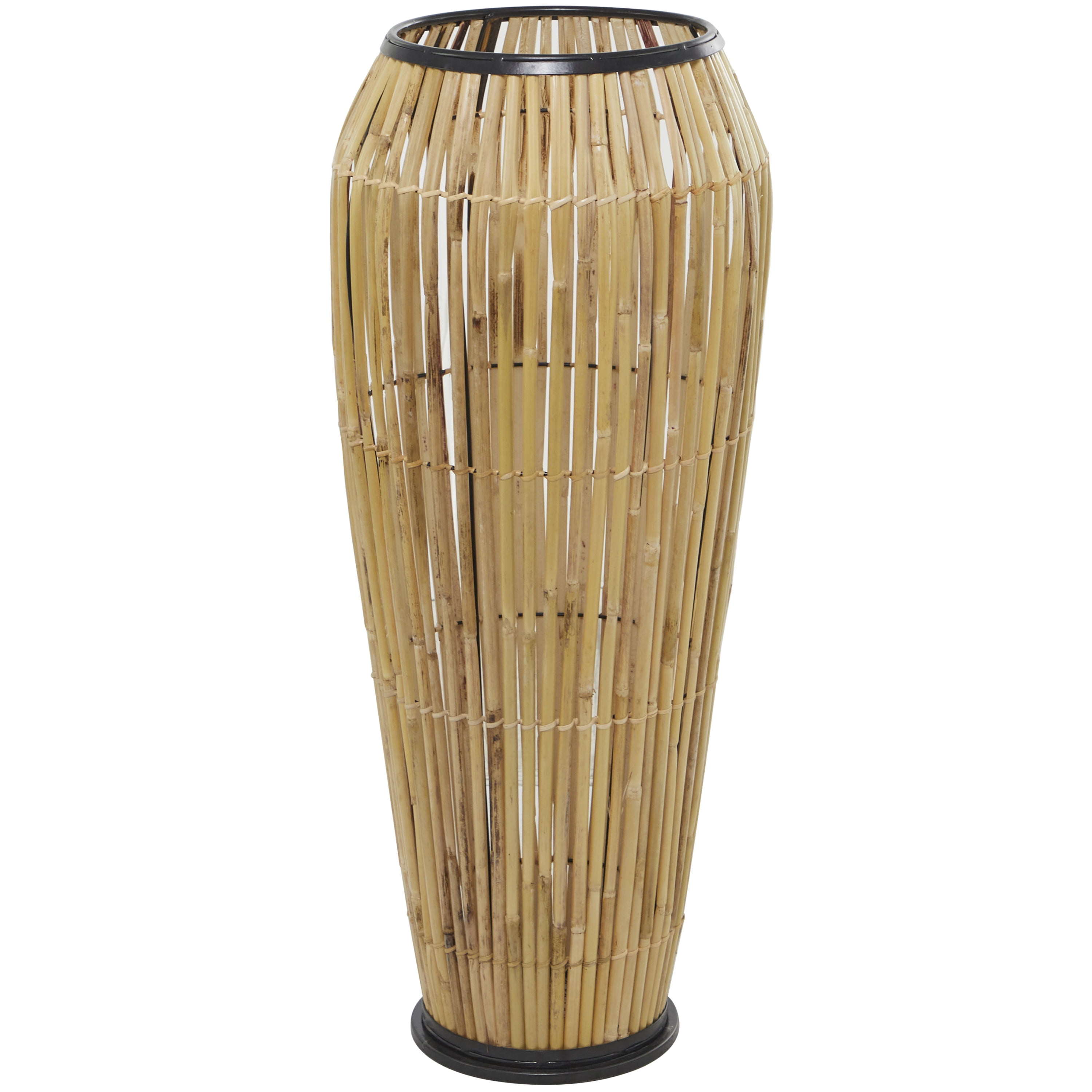 DecMode 34" Handmade Slatted Frame Brown Wicker Vase with Black Metal Accents