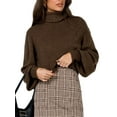 thumbnail image 2 of Women's Spring Short Knit Sweater Solid Color Long Sleeve Cowl Neck Pullover Knitwear, 2 of 7