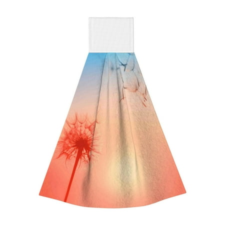 

Zufioo The Sunset of Dandelion Print Coral Fleece Velcro Hand Towel Hangable Absorbent Hand Towel Suitable for Kitchen Bathroom Household Items