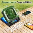 thumbnail image 4 of Ventilador solar recargable para acampar de 20000 mAh con linterna LED verde, 4 of 8