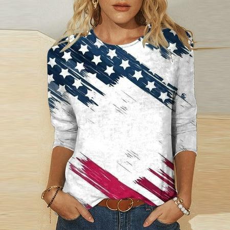 

DroolingDog Floral Corset Tops for Women Fashion Printing Loose T-shirt Mid-length 3/4 Sleeves Blouse Round Neck Casual Tops Cute Going Out Tops for Women Independent Day workout Tops