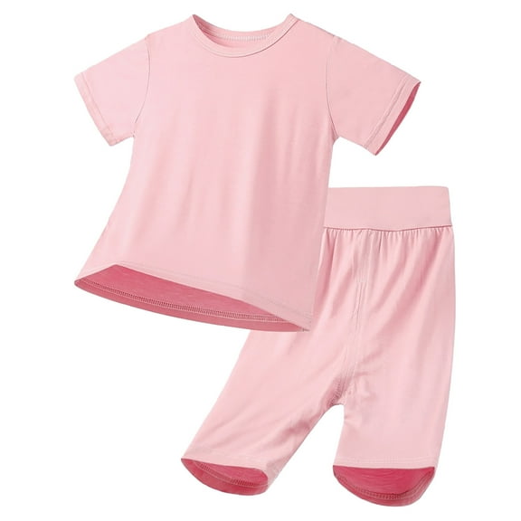 FAOWME Child Baby Boys Girls 2pcs Short Sleeve Shirt And Pants Outfit Sets Toddler Outfits Cool Jammies Kids Basic Outfits For Daily Clothes Sets Breathable O-Neck Dailywear