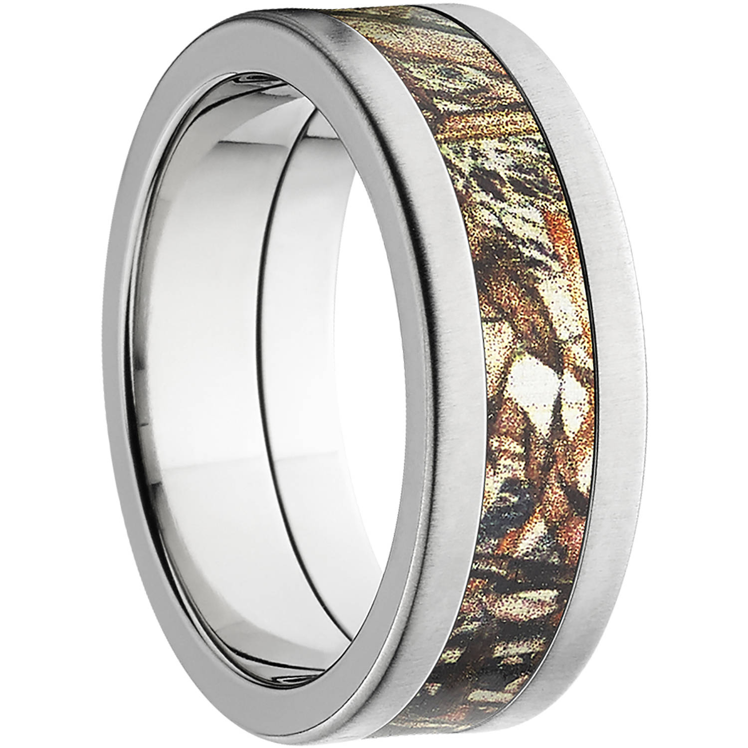 Duckblind Men's Camo 8mm Stainless Steel Wedding Band with Cross Brushed Edges and Deluxe Comfort Fit