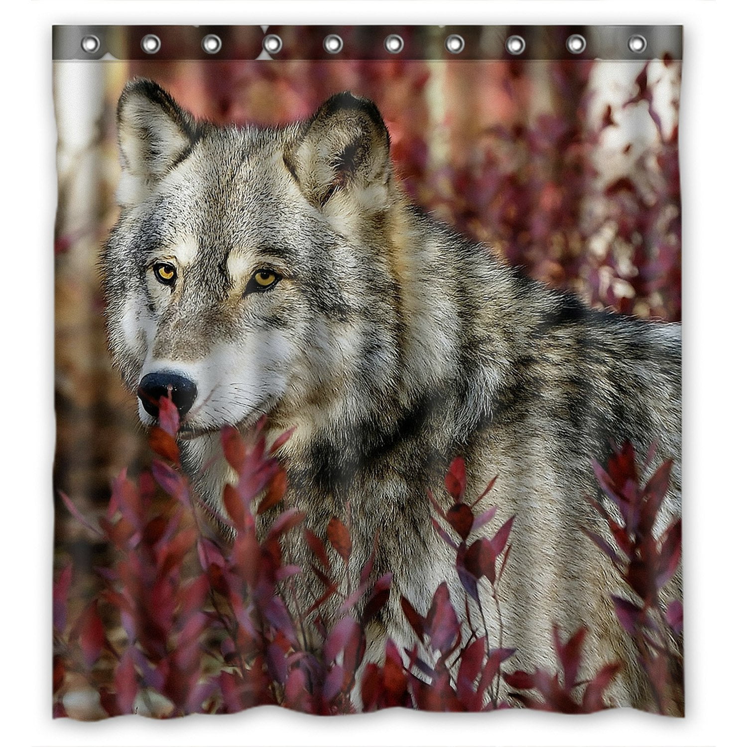 PHFZK-Animal-Shower-Curtain,-Grey-Wolf-in-Beautiful-Red-...