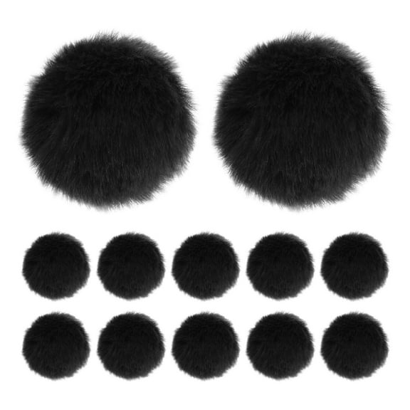 Uxcell 12-Pack Faux Fur Pom Poms, 2.4 Inch/ 6 cm Soft Fluffy PomPoms Balls Faux Rabbit Fur with Elastic Loop for DIY[Black]