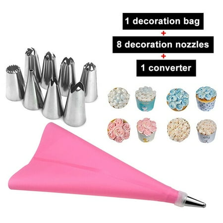

8/10/16pcs/set Silicone Cookie Bag Tips Kitchen Cake Icing Piping Cream Cake Decorating Reusable Nozzle Set + 1 Pastry Bag
