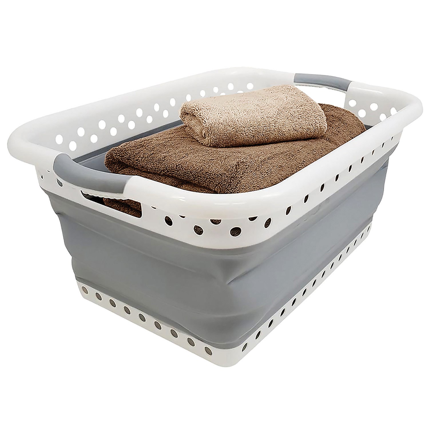 Premius Space Saving Collapsible Laundry Basket, WhiteGray, 25x18x11
