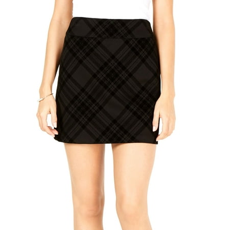 MAISON JULES Womens Black Flocked Plaid Mini Skirt Size: XXL