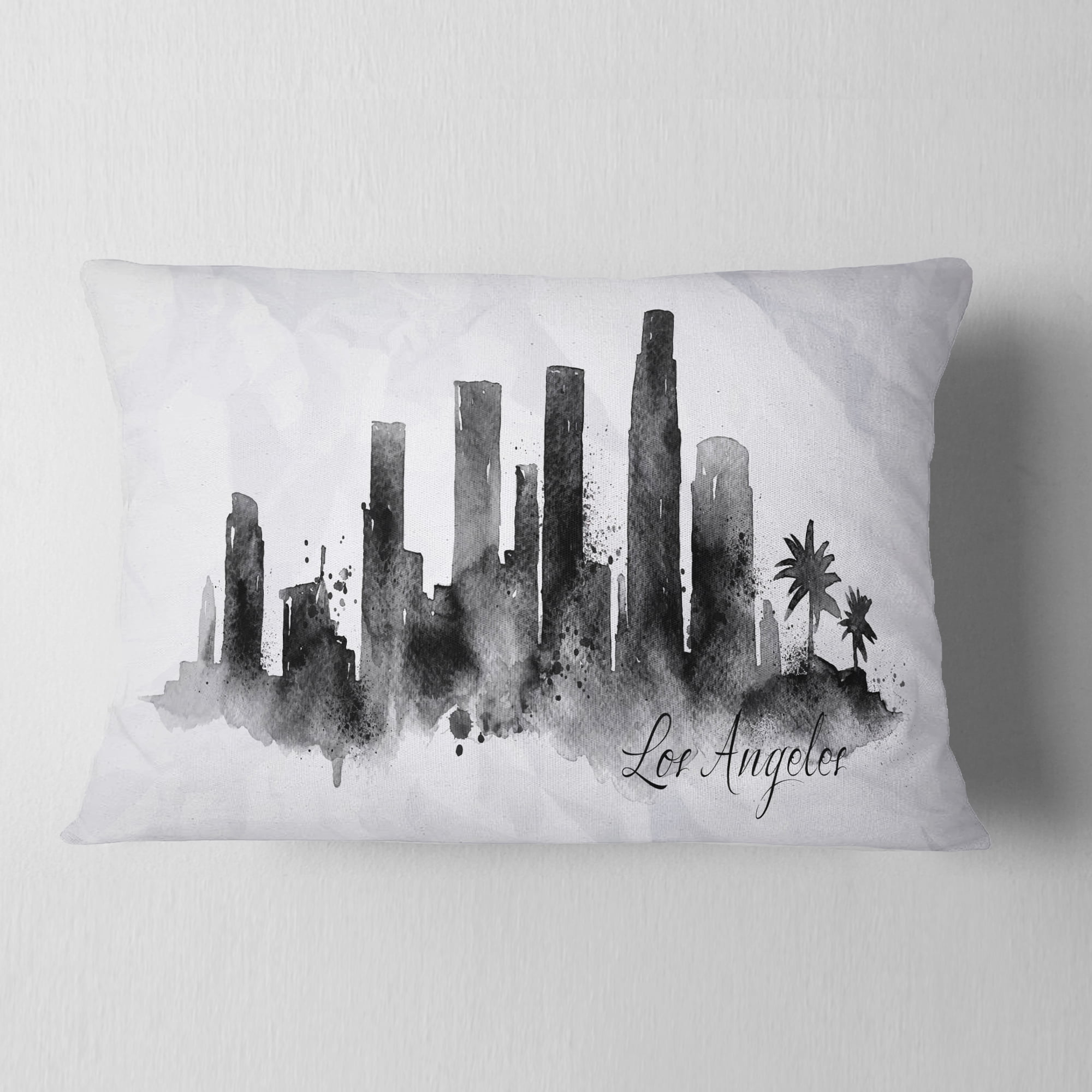 Designart Los Angeles Black Silhouette - Cityscape Painting Throw Pillow - 12x20