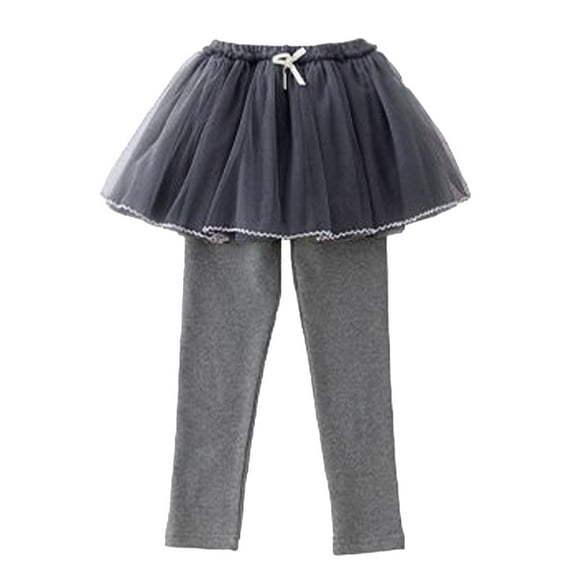 HUAXUN-Girls' 2-in-1 Skort Leggings, 2-5Y Toddler Mesh Skirt Layered Pants, Outdoor Stretchy Casual Trousers, Fall/Winter Comfort Playwear, School/Party Outfit(Grey,2-3Years)