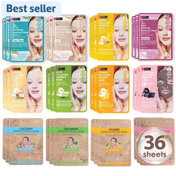 Original Derma Beauty - 36 Pack Facial Sheet Mask, Korean Skin Care Face Masks Skincare