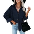 thumbnail image 3 of LowProfile Button Down Shirts for Women Casual Long Sleeve Corduroy Shirt Oversized Warm Jacket With Pockets Blouse Tops Navy S, 3 of 6