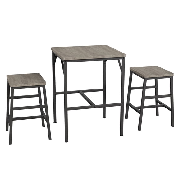 PYY Space-Saving 3-Piece Pub Height Dining Set for 2 - Square High Top Bar Table with 2 Stools - Compact Bistro for Apartment/Small Kitchen, Gray