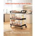 thumbnail image 3 of VEVOR Utility Cart, 330 lbs Load Capacity, 3-tier Utility Plastic Cart with 360° Swivel Wheels (2 with Brakes), 31.1 x 19.3-inch Food Service Cart for Warehouse, Office, Home, Restaurant, Kitchen, 3 of 10