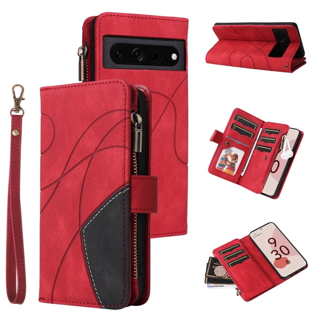 Compatible with Google Pixel 7 Pro Wallet Case with Card Slots PU Leather Zipper Flip Folio Cover