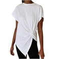 thumbnail image 1 of EQWLJWE Femmes V-Cou Tops Mode Femmes Col Rond Manches Courtes Solides Irrégulière Tops Blouse d'Été pour les Femmes 2023, 1 of 6
