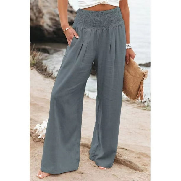 Pantalones holgados explosivos de algodón y lino, de pierna ancha, casuales, de primavera y verano para mujer.