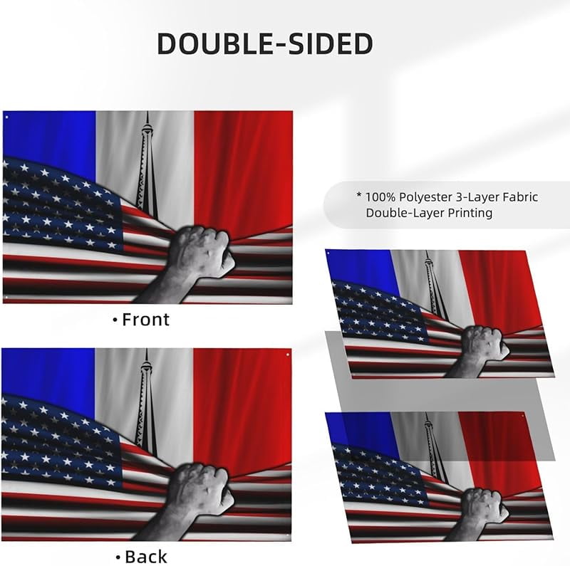 Usa American Flag And France French Flag Flag 4x6 Ft Double-Sided Printing Thickened Three-Ply Fabric Outdoor Flags Banner Decorations