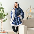 thumbnail image 6 of PAVILIA Wearable Blanket for Adult Women, Cozy Plush Fleece Blanket Poncho Cape with Hood, Super Soft Shawl, Angel Wrap Throw for Office, Snowflake Blue, 6 of 10