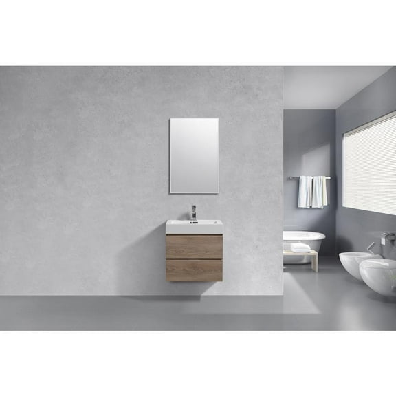 Kubebath Bliss 24" Butternut Wall Mount Modern Bathroom Vanity