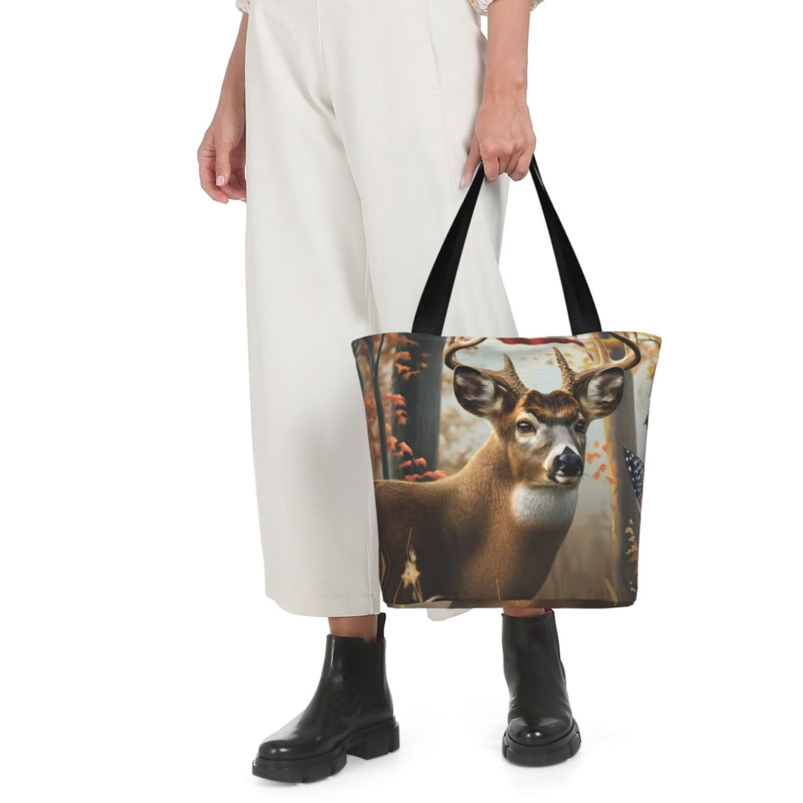 Ratiio American Wildlife Deer Forest Print Shoulder Bag for Women, Polyester Crossbody Purse Lightweight Handbag for Daily Travel and Casual Use