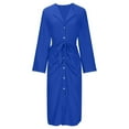 thumbnail image 5 of XUELUO Wedding Guest Dress For Women Summer Solid Color Lapel V Neck Button Down Long Sleeve Casual Bodycon Shirt Dresses Streetwear,Blue,XL, 5 of 5