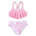 thumbnail image 2 of Fozruso Summer New Ruffles Pink With Chest Pad No Steel Top + Tie Dye Swimming Trunks Fashion Girl Swimsuit Suit Two-Piece Swimwear Sizes 7-8 Years, 2 of 6