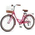 thumbnail image 5 of VIRIBUS Women's Bike 24" Beach & City Cruiser Bicycle with 7 Speed Basket Rose Red, 5 of 14