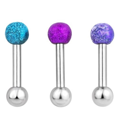 Body Jewelry 3- Piece Sandblasted Stragus Set, Assorted Colors