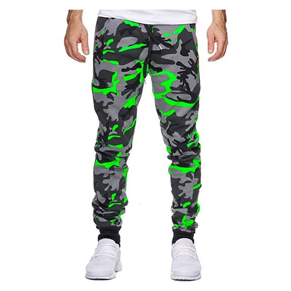 Homeyce Men Camo Sweatpants Camouflage Elastic Waist Sweatpants with Pockets Drawstring Cargo Sweatpant Hiking Athletic Casual Loose Fit Camo Print Joggers,Green 2XL