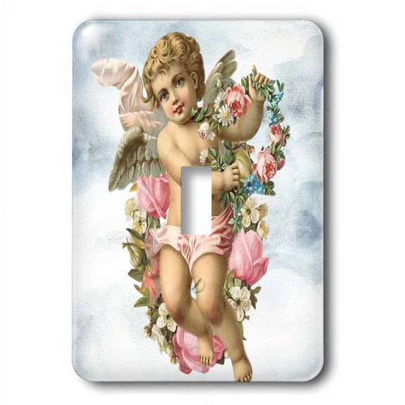 3dRose, A Blond Cherub Angel Holding Flowers with Clouds in the Background, single toggle switch
