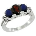 thumbnail image 1 of 10K White Gold Natural Garnet & HQ Blue Sapphire Ring 3-Stone Oval Diamond Accent, size 5, 1 of 3