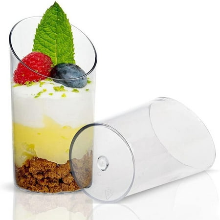 

Mini Angled Dessert Cups Reusable Plastic Dessert Cups Clear Parfait Appetizer Cup for Dessert Pudding Mousse Party