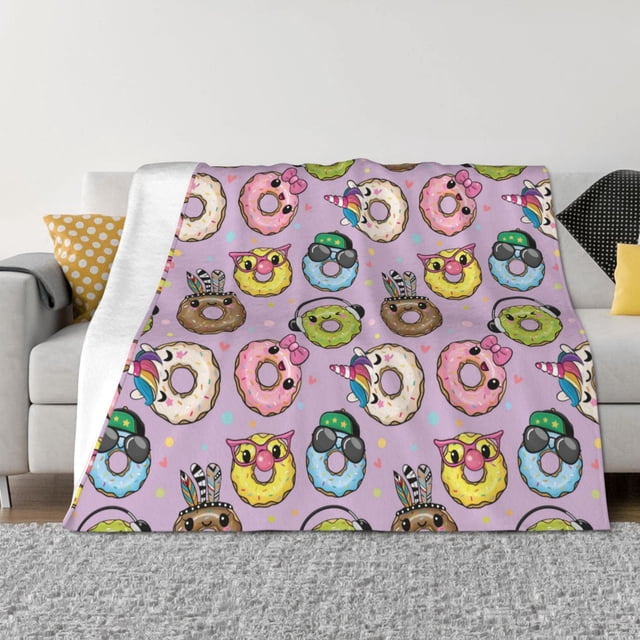 Balery Cute Donuts Manta de Franela con Dibujo, Lujo Ultra Suave y Cálido, Antipelusa y Resistente a las Arrugas para Cama, Sofá, Camping -50"x40"