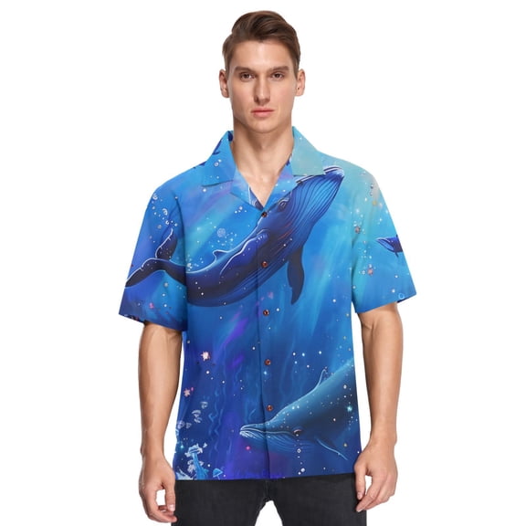 Whales Sea Floor Men's Hawaiian Wrinkle Free Button Down Short Sleeve Shirt Casual Shirts Beach Shirts