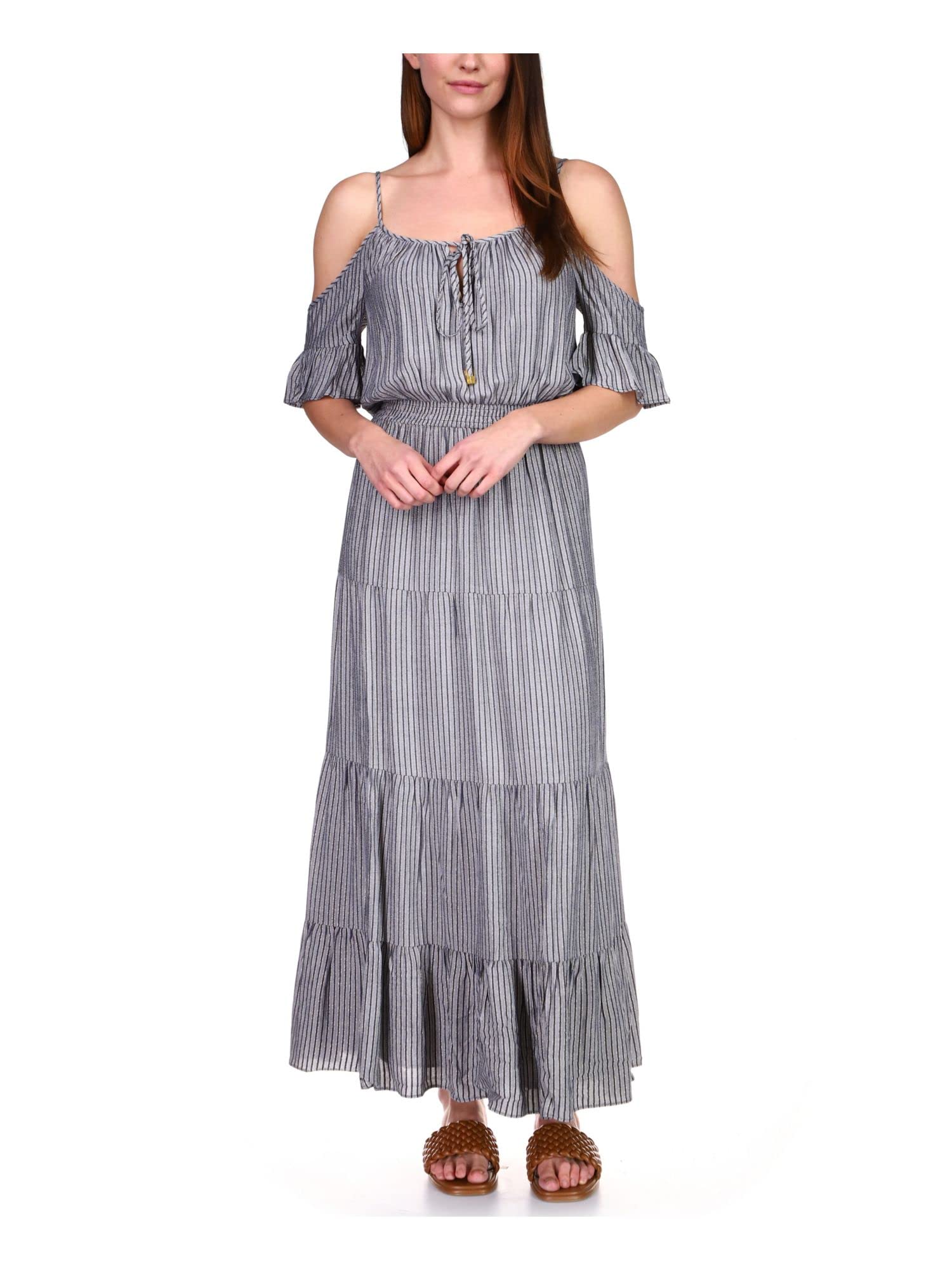 michael michael kors striped fit & flare dress