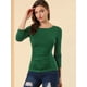 thumbnail image 3 of Blusa Acanalada De Manga Larga Con Cuello Redondo Allegra K Verde oscuro XL, 3 of 6