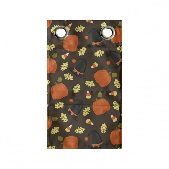 Autumn Hanging Pocket Organizer, Seasonal Halloween Pumpkin Fallen Yellow Leaves Printed Illustration, Printed Polyester Storage Bag with Pockets, 9" x 16", Taupe and Burnt Sienna