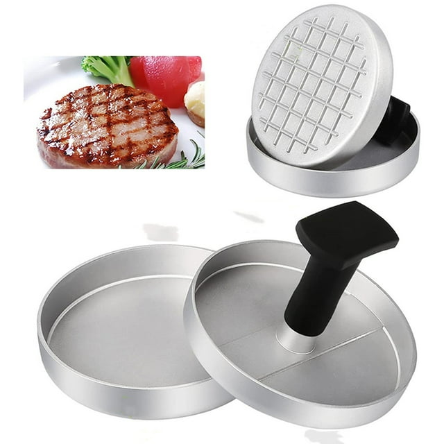 Oleegame 1PC Home Kitchen Manual Meat Press Non Stick Coated Hamburger Patty Press Tool Silver