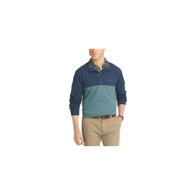 IZOD Mens Colorblocked Henley Shirt, Blue, Medium