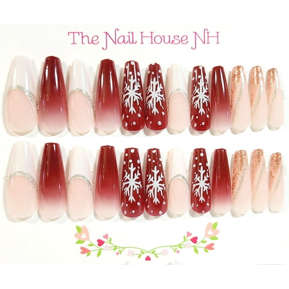 Have A Very Berry Holiday All Ombre Glossy Long Coffin Press On Nails - 24 Pieces - Artificial Nail Kit - Winter Nails