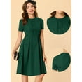 thumbnail image 2 of DARING DIVA Round Neck Short Sleeve Pleated Vintage 1950s Midi Dress S Dark Green, 2 of 6
