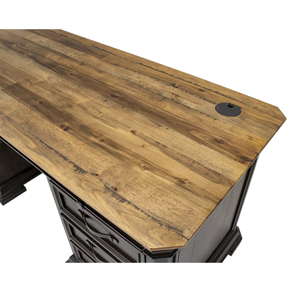 Double Pedestal Executive Desk Solid Wood Plank Top Fully Assembled Brown