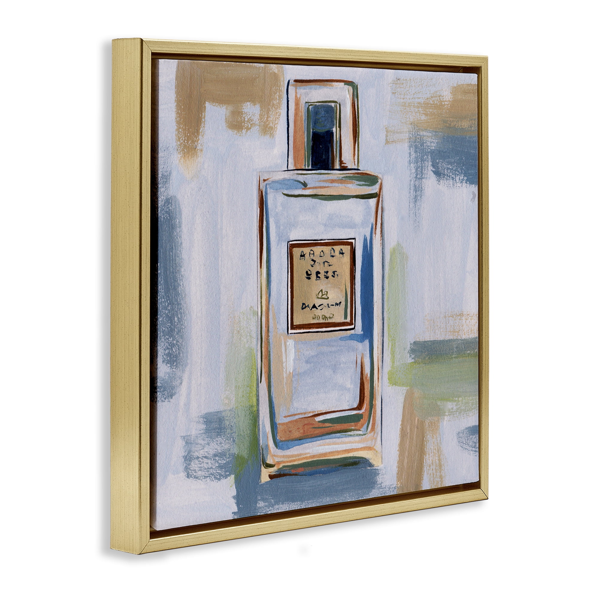Stupell Industries Cosmetics Bottle Brush Strokes Fashion Painting Gold Floater Framed Canvas Art Print Wall Art, 18 x 18