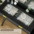 thumbnail image 5 of PUFFCAFE Makeup Vanity Desk with Mirror and Lights,45" Black Fluted Glass Top Makeup Table with Power Outlet& RGB Storage Cabinet,Large Dressing Table, 5 of 8